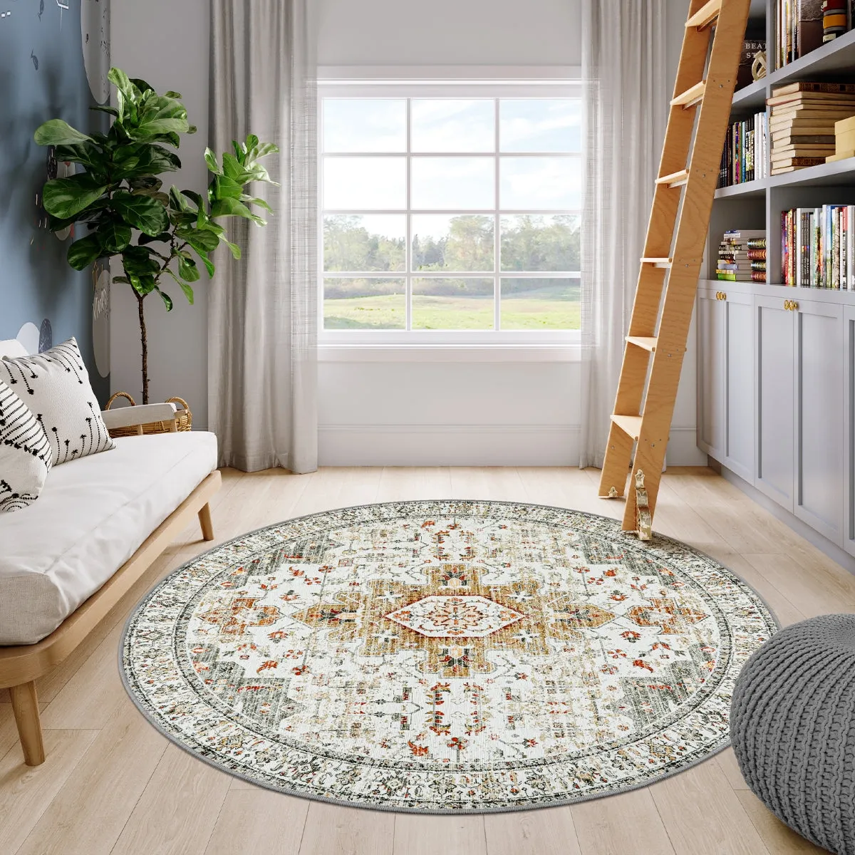 Helene Ultra-Thin Washable Vintage Floral Beige & Gold Area Rug